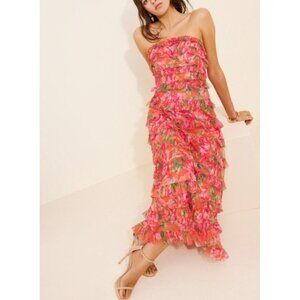 Mac Duggal Micro Ruffle Dress Womens 8 Floral Tiered Romance Enchanting Garden